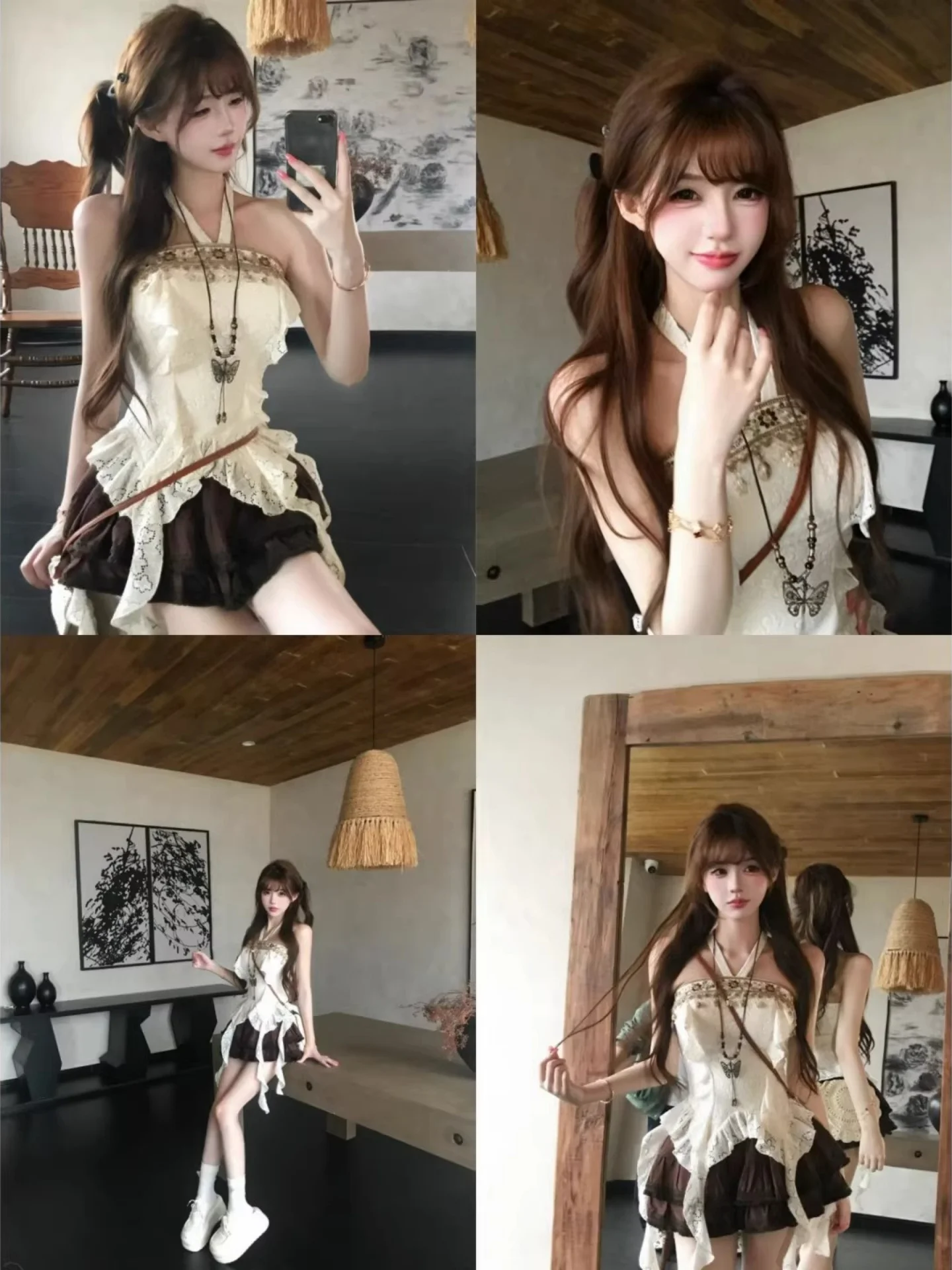 Hot Girl Pure Desire Summer Outfit Short Skirt Set Irregular Hemline Hanging Neck Top Fluffy Half-length Skirt Two-piece Set
Hot Girl Pure Desire Summer Outfit Short Skirt Set Irregular Hemline Hanging Neck Top Fluffy Half-length Skirt Two-piece Set