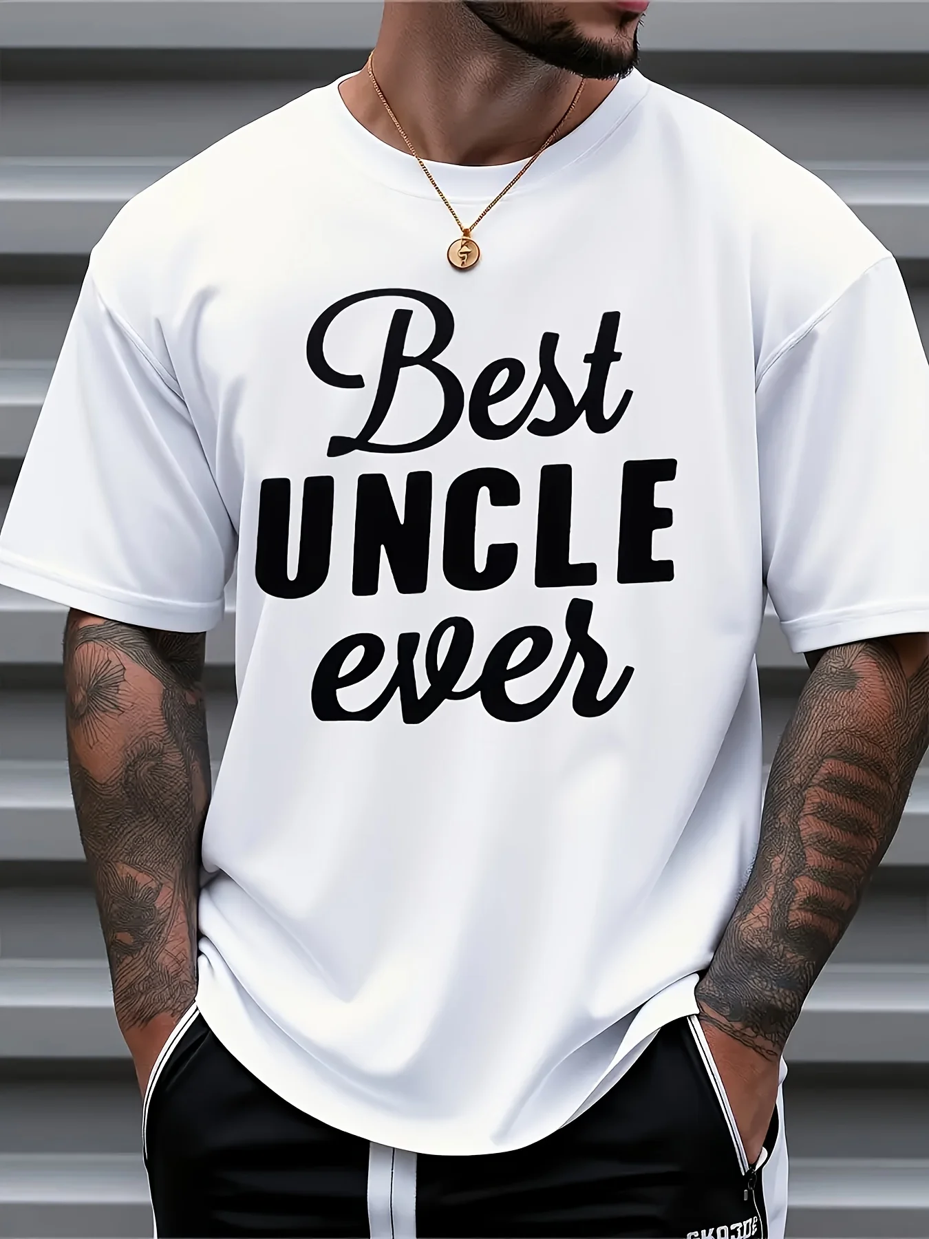 Мужская повседневная футболка с термотрансферным принтом «Лучший дядя на свете» — летняя белая футболка с короткими рукавами и текстовым принтом для активного отдыха
Мужская повседневная футболка с термотрансферным принтом «Лучший дядя на свете» — летняя белая футболка с короткими рукавами и текстовым принтом для активного отдыха