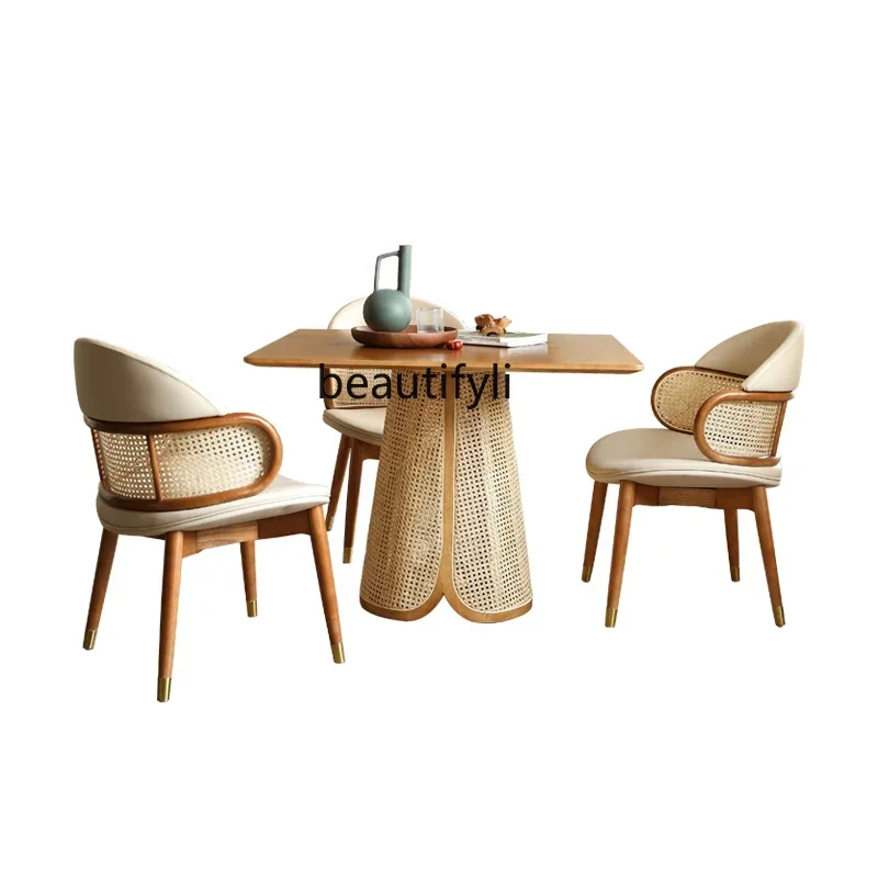 Nordic wabi-sandy wind solid wood dining table household small apartment creative rattan square dining table minimalist
Nordic wabi-sandy wind solid wood dining table household small apartment creative rattan square dining table minimalist
