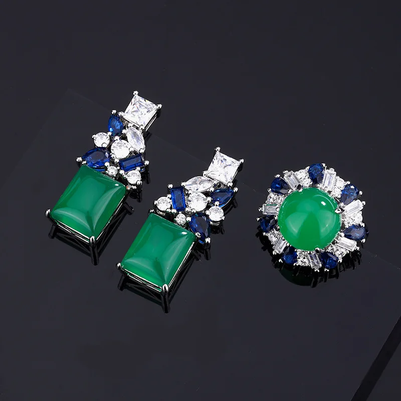 Jewelry Set 925 Sterling Silver Needle Earrings Ring Green Chalcedony Two-Piece Ring Earrings for Women
Jewelry Set 925 Sterling Silver Needle Earrings Ring Green Chalcedony Two-Piece Ring Earrings for Women
