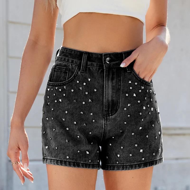 Women's Trendy Slimming Denim Shorts Spring Summer New Wash Design Nail Bead Detailing Classic Fit High Waist Short Length
Women's Trendy Slimming Denim Shorts Spring Summer New Wash Design Nail Bead Detailing Classic Fit High Waist Short Length