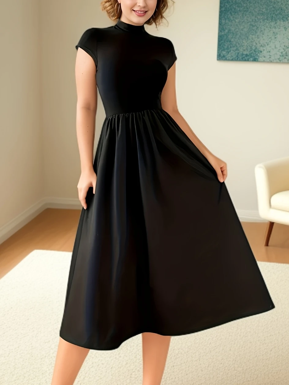 Plus Size 1XL-5XL Women's Casual Commuting Solid Color Crew Neck Dress Ladies Short Sleeve Elegant Fit Flare Dress Long Dress
Plus Size 1XL-5XL Women's Casual Commuting Solid Color Crew Neck Dress Ladies Short Sleeve Elegant Fit Flare Dress Long Dress