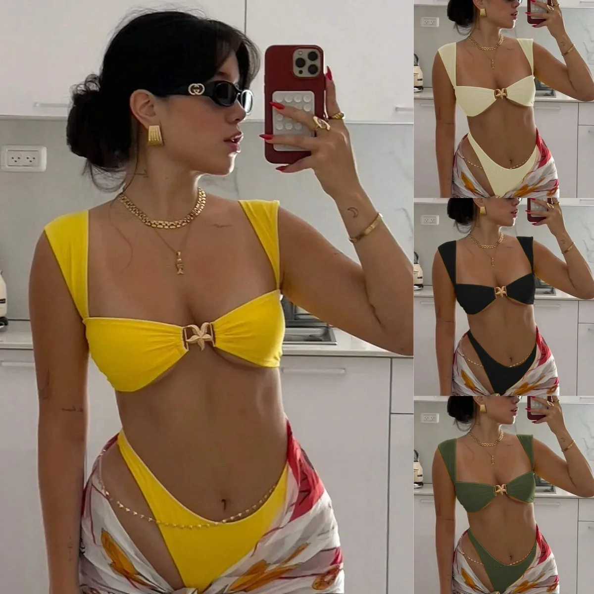 New Swimsuit Metal Decoration Solid Color Bikini with Sexy Style Fashionable Beach Swimsuit for Women
New Swimsuit Metal Decoration Solid Color Bikini with Sexy Style Fashionable Beach Swimsuit for Women