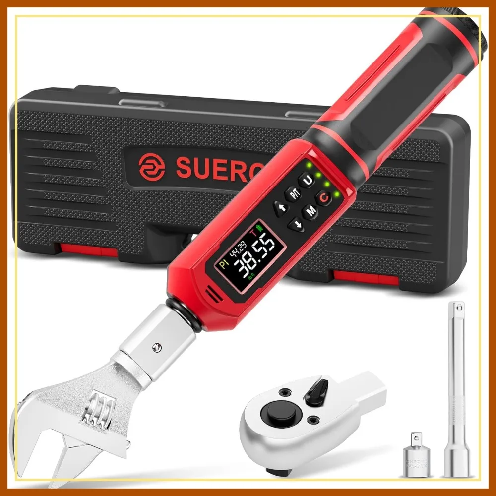 Adjustable Digital Torque Wrench 0.66-44.29Ft.Lb/0.9-60N.m, 9x12mm Open End,3/8 Drive Ratchet Head & 42mm Jaw,for AC, Bike, Moto
Adjustable Digital Torque Wrench 0.66-44.29Ft.Lb/0.9-60N.m, 9x12mm Open End,3/8 Drive Ratchet Head & 42mm Jaw,for AC, Bike, Moto