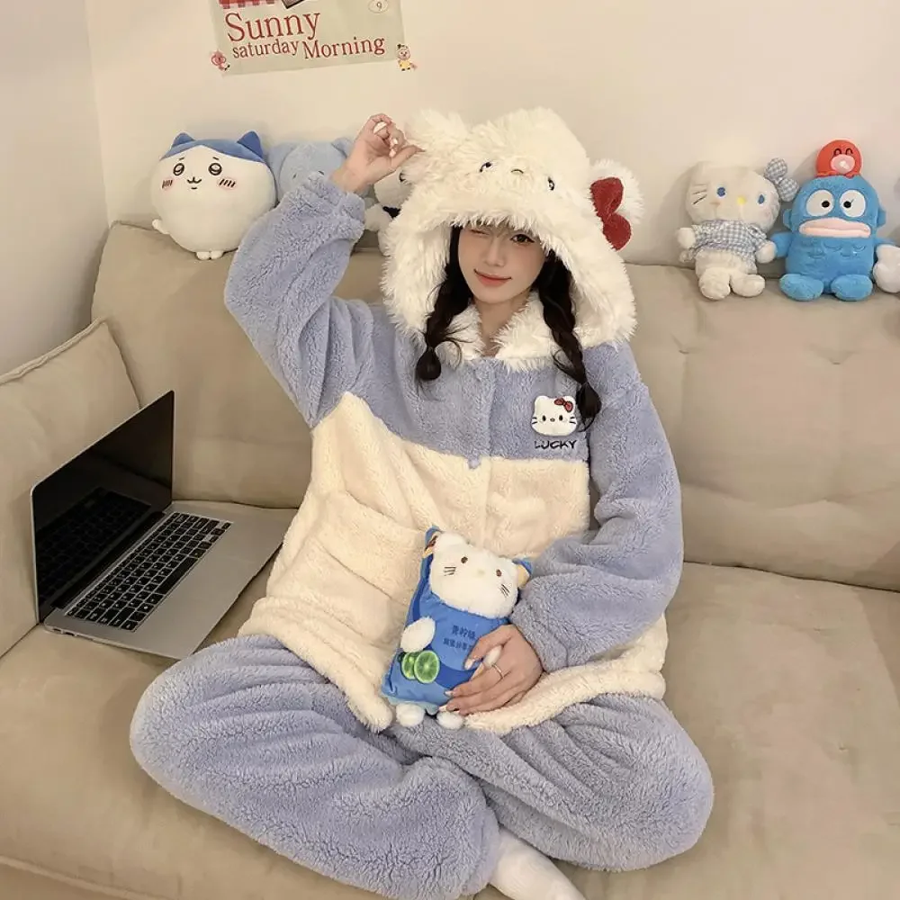 Kawaii 2Pcs Women's Plush Pajamas Suit Anime Hello Kitty Winter Cute Home Clothes Cartoon Thickened Warm Homewear Soft Girls
Kawaii 2Pcs Women's Plush Pajamas Suit Anime Hello Kitty Winter Cute Home Clothes Cartoon Thickened Warm Homewear Soft Girls