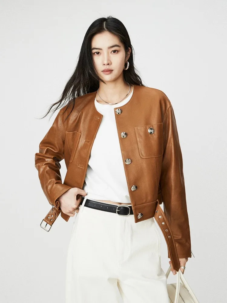 High End Luxury Sheepskin Jacket Women Round Neck Short Style Real Leather Coat Trend Street Motorcycle Jacket Woman
High End Luxury Sheepskin Jacket Women Round Neck Short Style Real Leather Coat Trend Street Motorcycle Jacket Woman