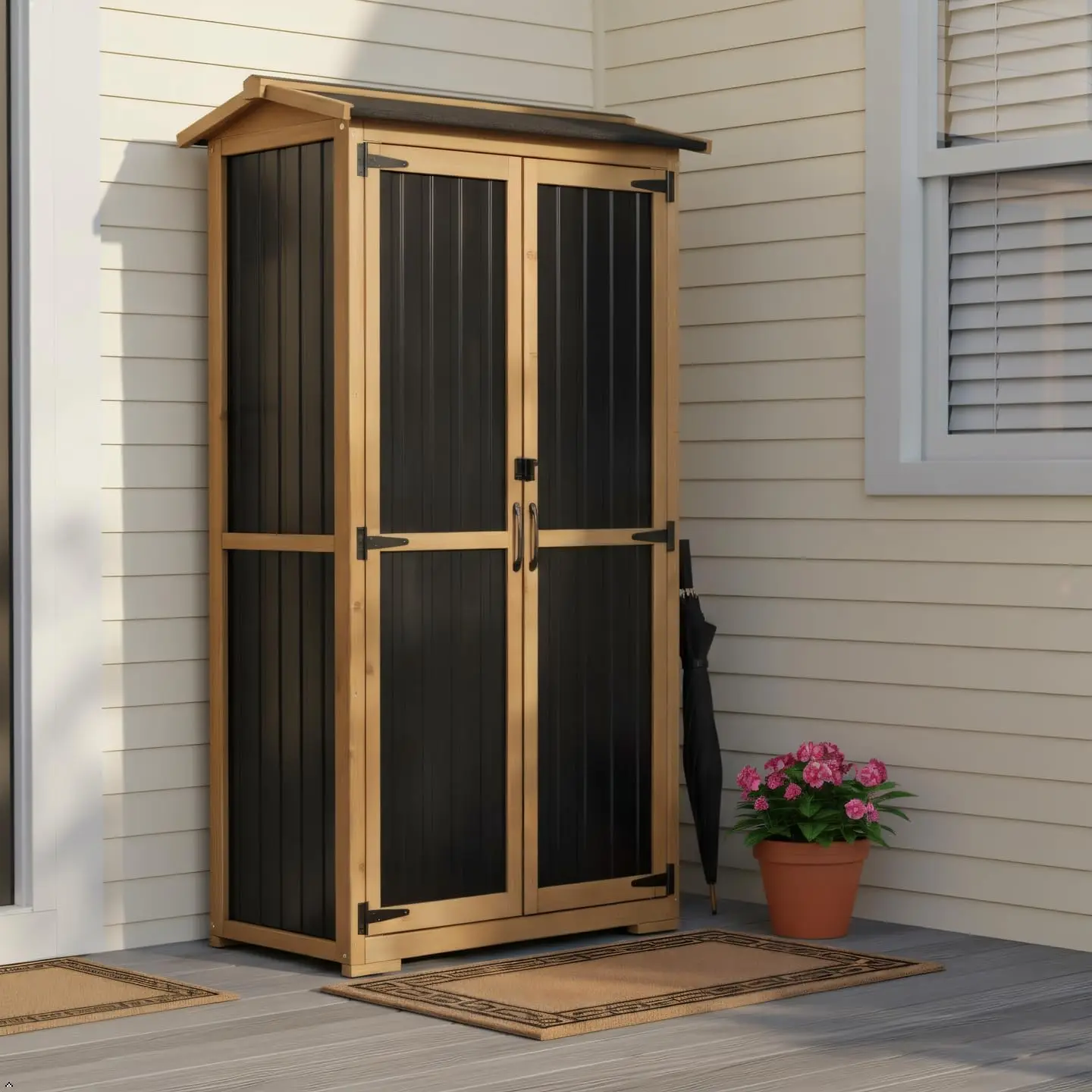 Outdoor Storage Cabinet Weather-Resistant, Wood & Metal Storage Shed with 3 Removable Shelves
Outdoor Storage Cabinet Weather-Resistant, Wood & Metal Storage Shed with 3 Removable Shelves