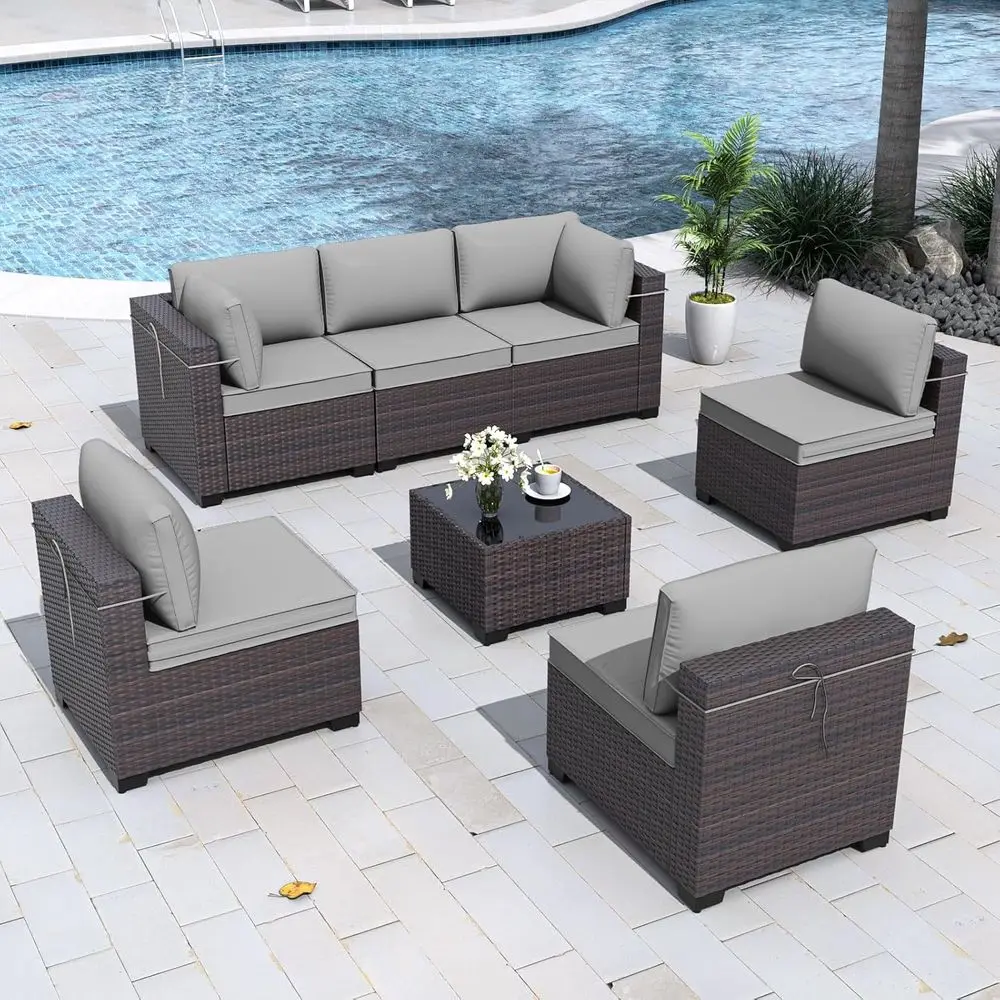 7 Pieces Patio urniture Set with 4’’ Thick Cushions, All-Weather PE Rattan Patio Set with 29.5'' High Backrest, Outdoor urniture
7 Pieces Patio urniture Set with 4’’ Thick Cushions, All-Weather PE Rattan Patio Set with 29.5'' High Backrest, Outdoor urniture