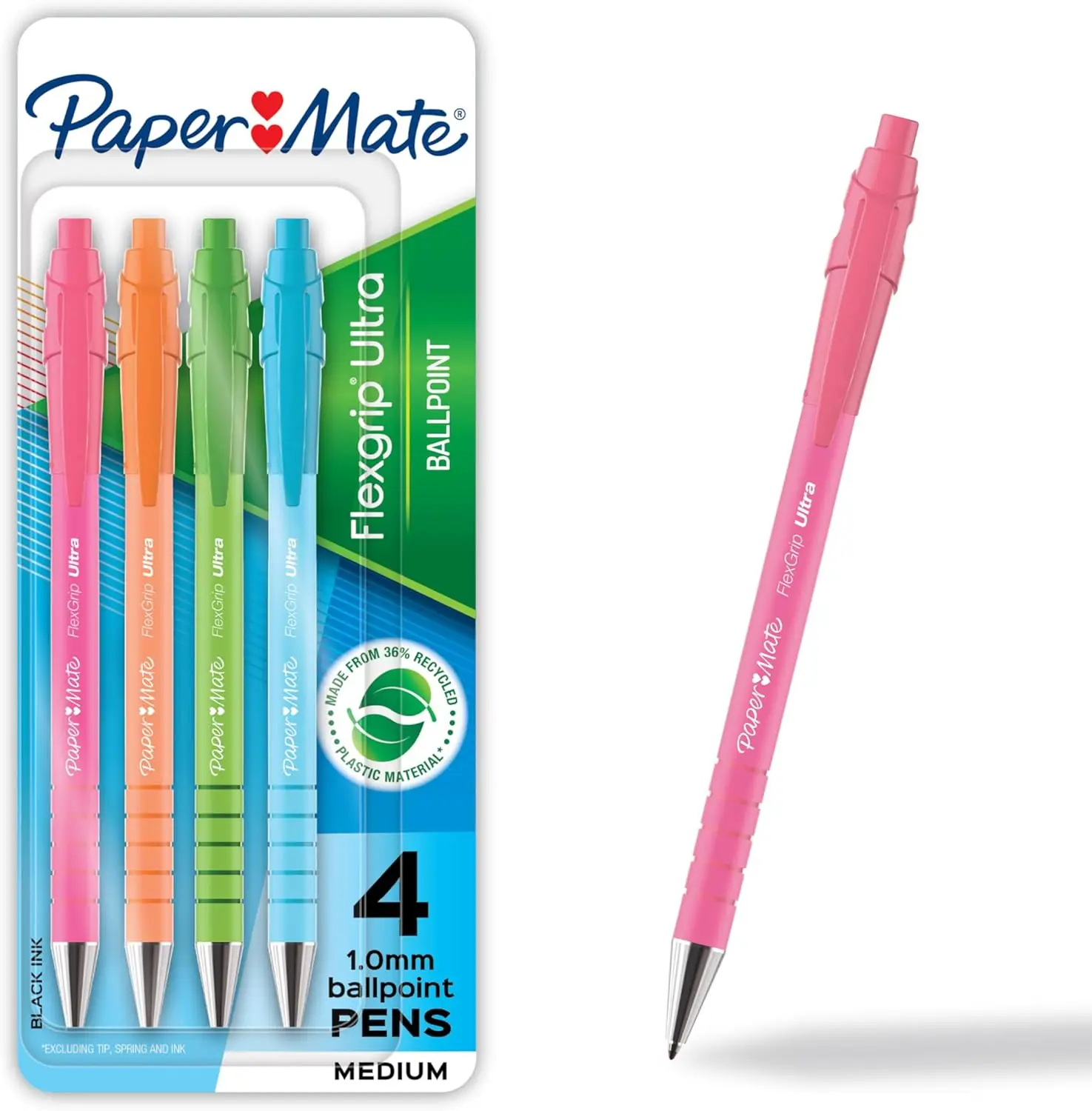 Paper Mate FlexGrip Ultra Ballpoint Pens Medium Point 1.0mm Black Ink 4 Count Recycled Plastic Assorted Barrel Colors
Paper Mate FlexGrip Ultra Ballpoint Pens Medium Point 1.0mm Black Ink 4 Count Recycled Plastic Assorted Barrel Colors