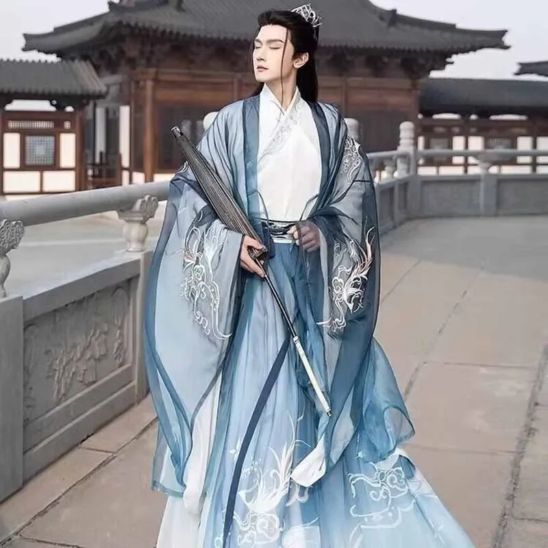 Мужской Традиционный китайский костюм Hanfu для косплея, старинная модель, мужской карнавальный костюм на Хэллоуин, голубые и черные комплекты из 3 предметов
Мужской Традиционный китайский костюм Hanfu для косплея, старинная модель, мужской карнавальный костюм на Хэллоуин, голубые и черные комплекты из 3 предметов