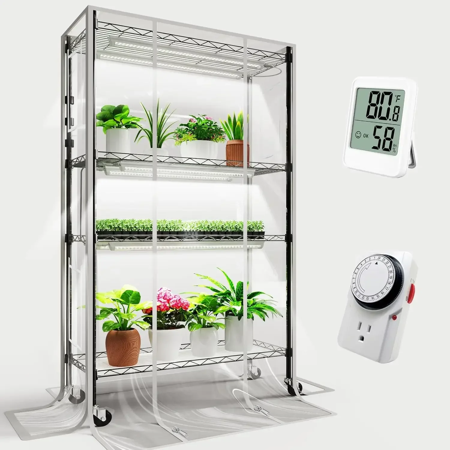 Indoor Greenhouse with Grow Light and Shelves,4-Tier Metal Plant Shelf with Full Spectrum Growing Lamps
Indoor Greenhouse with Grow Light and Shelves,4-Tier Metal Plant Shelf with Full Spectrum Growing Lamps