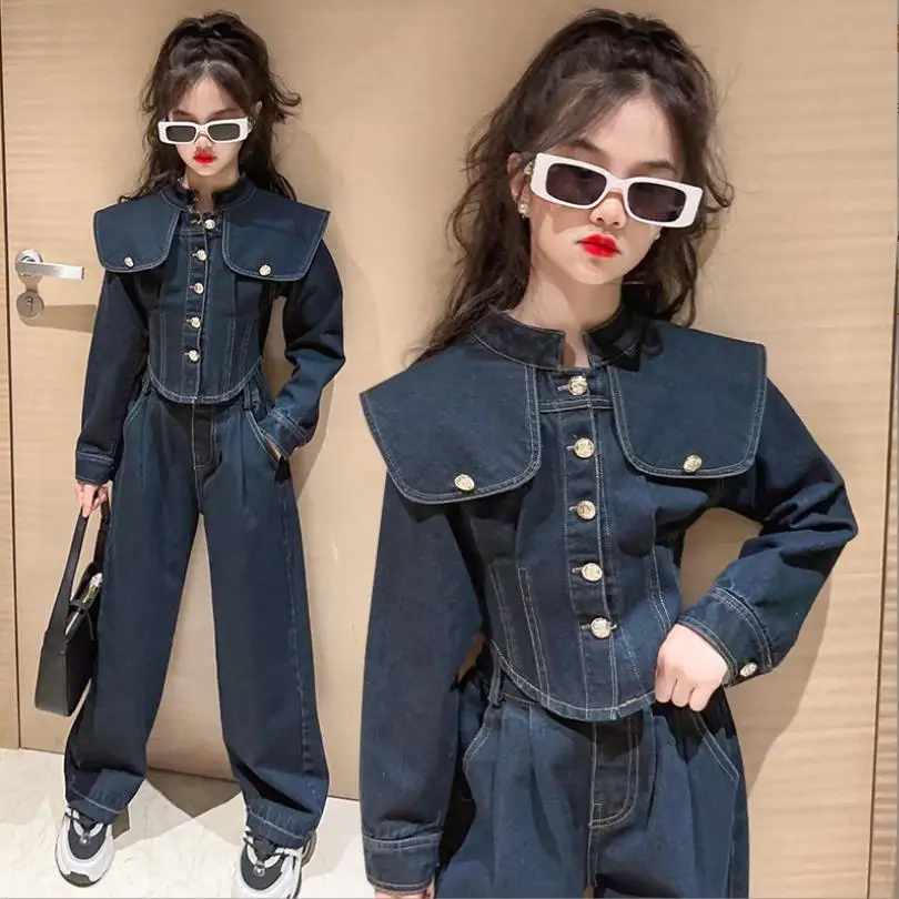 Girl Spring Autumn New Denim Sets Children Long Sleeve Fashion Suits Coat + Pants 2pcs Sets Teenage Clothes 2pcs Suits
Girl Spring Autumn New Denim Sets Children Long Sleeve Fashion Suits Coat + Pants 2pcs Sets Teenage Clothes 2pcs Suits