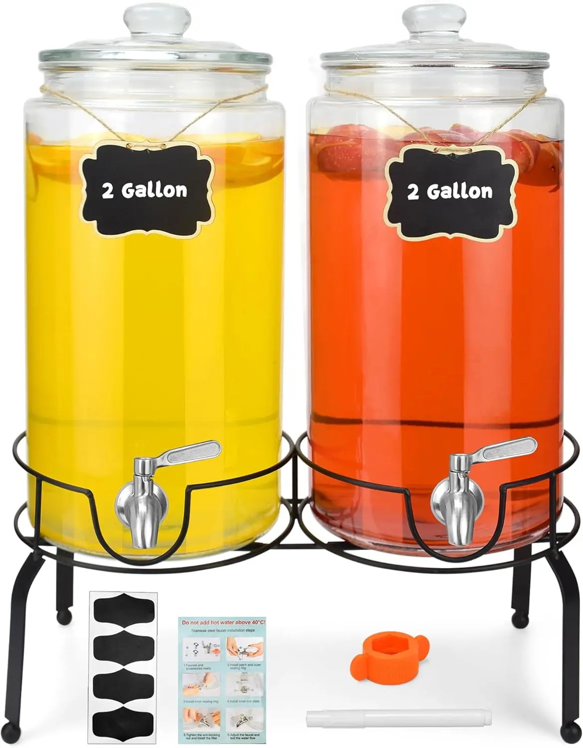 2 Pack 2 Gallon Beverage Dispenser with Stainless Steel Spigot, Clear Glass Drink Container for Parties, Easy to Refill and Clean
2 Pack 2 Gallon Beverage Dispenser with Stainless Steel Spigot, Clear Glass Drink Container for Parties, Easy to Refill and Clean