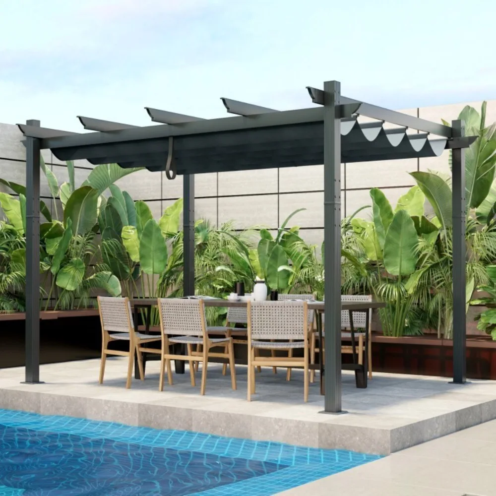 10' x 12' Patio Aluminum Retractable Pergola Canopy Sun Shelter W/ Grape Trellis
10' x 12' Patio Aluminum Retractable Pergola Canopy Sun Shelter W/ Grape Trellis