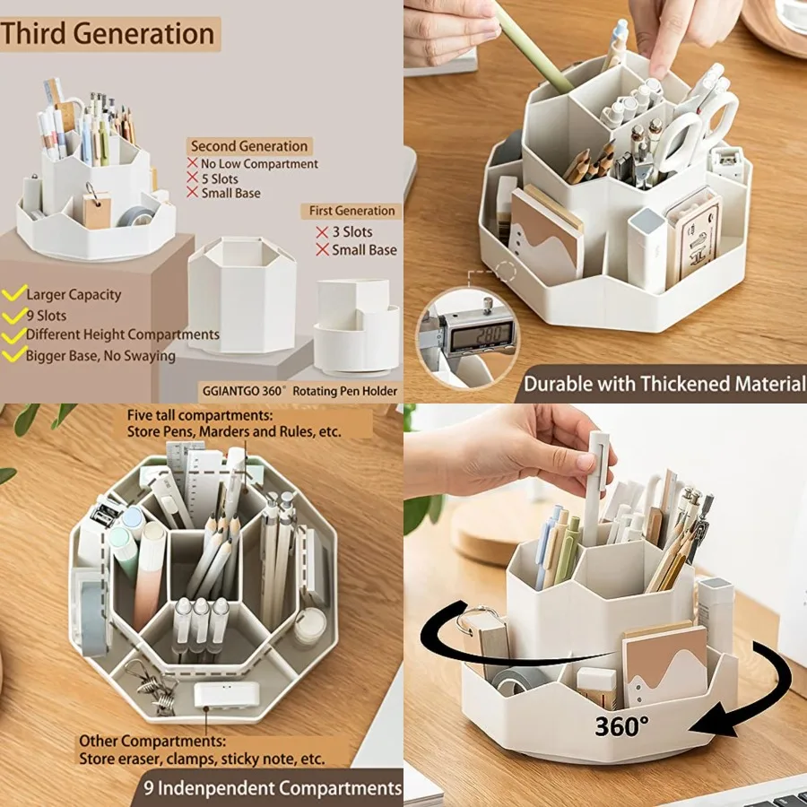 Pencil Pen Holder for Desk, 9 Slots 360 Degree Rotating Desk Organizer, Cute Pen Organizers Stationery Supplies for Office Home
Pencil Pen Holder for Desk, 9 Slots 360 Degree Rotating Desk Organizer, Cute Pen Organizers Stationery Supplies for Office Home