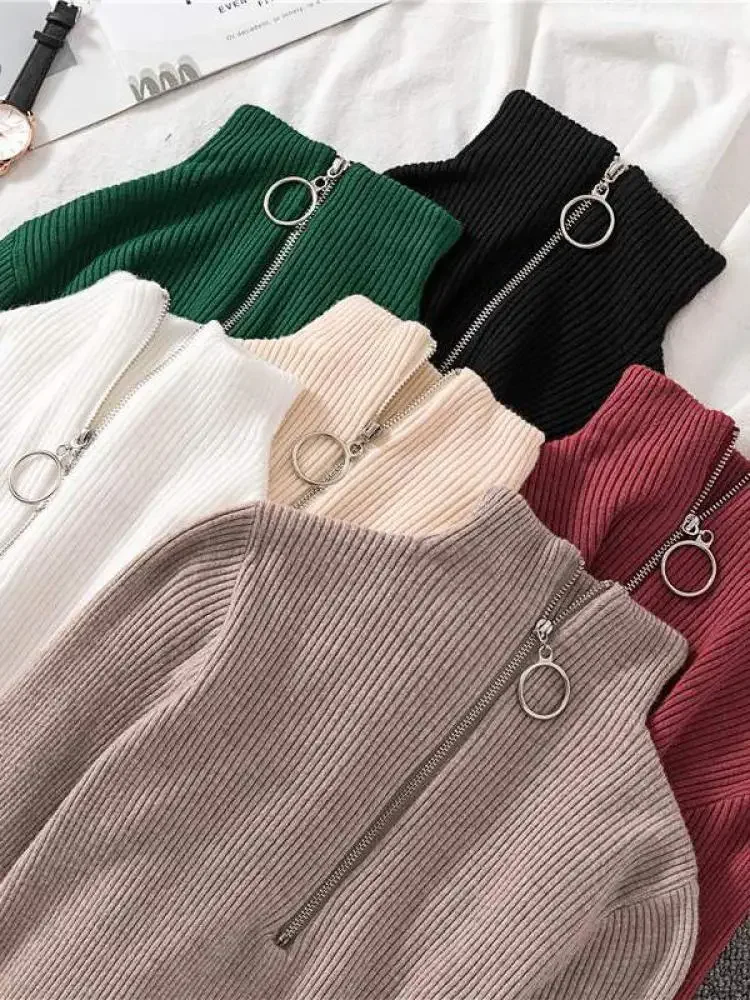 Pop Women Fashion Solid Knitted Sweaters Vintage Long Sleeve Zip-up Basic Half Turtleneck Sweater Female Pullovers Chic Casual T
Pop Women Fashion Solid Knitted Sweaters Vintage Long Sleeve Zip-up Basic Half Turtleneck Sweater Female Pullovers Chic Casual T