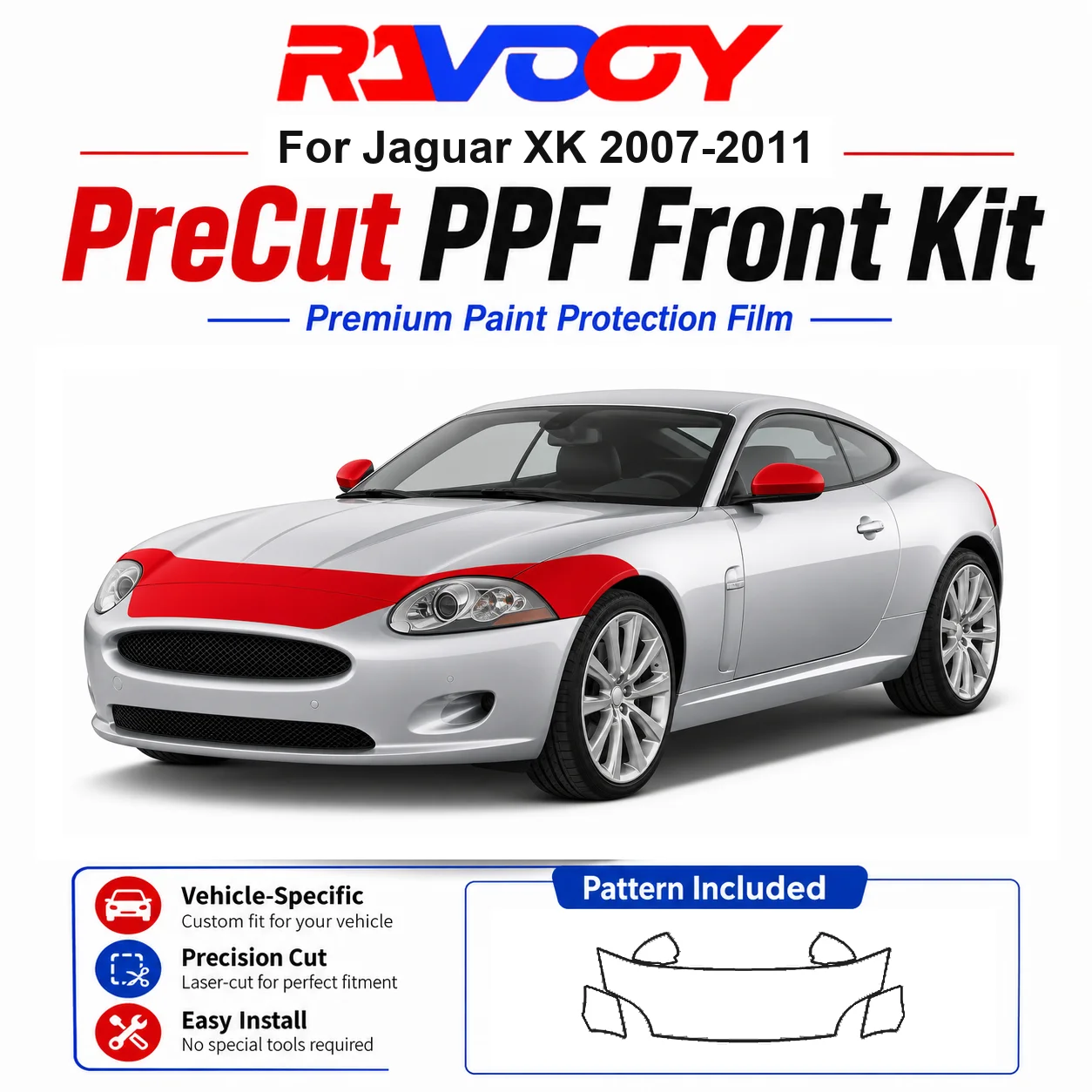 8.5mil TPU Precut PPF Kit For Jaguar XK 2007-2011 - Hood, Partial Fenders & Full Mirror Set - Self-Healing Gloss Clear Bra Film
8.5mil TPU Precut PPF Kit For Jaguar XK 2007-2011 - Hood, Partial Fenders & Full Mirror Set - Self-Healing Gloss Clear Bra Film