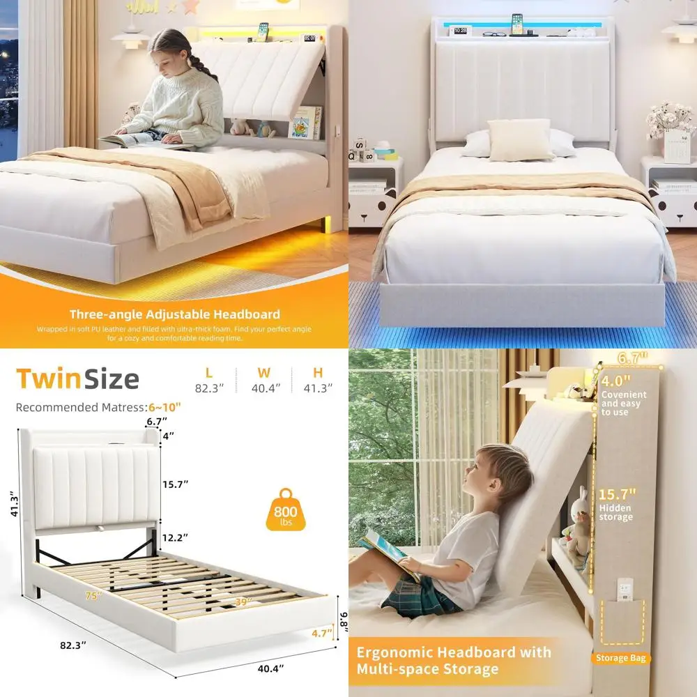 Ergonomic Twin Floating Bed with Hidden Storage, LED Lighting, Charging Station, Velvet Platform for Kids, Heavy Duty, White
Ergonomic Twin Floating Bed with Hidden Storage, LED Lighting, Charging Station, Velvet Platform for Kids, Heavy Duty, White