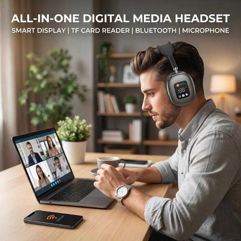 Wireless Overhead Bluetooth Headphones with RGB Digital Display Screen Reading Card Function Headsets
Wireless Overhead Bluetooth Headphones with RGB Digital Display Screen Reading Card Function Headsets