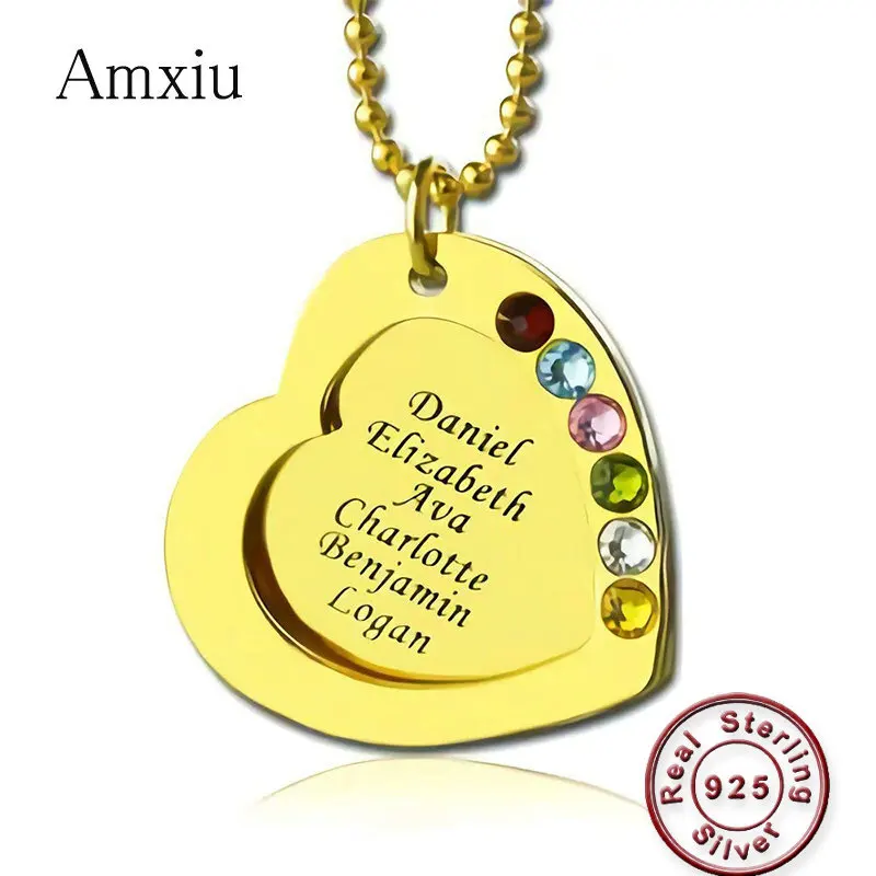 Amxiu Custom 1-6 Names 925 Sterling Silver Necklace Heart Pendant Necklace with Birthstones Jewelry for Family Team Souvenirs
Amxiu Custom 1-6 Names 925 Sterling Silver Necklace Heart Pendant Necklace with Birthstones Jewelry for Family Team Souvenirs