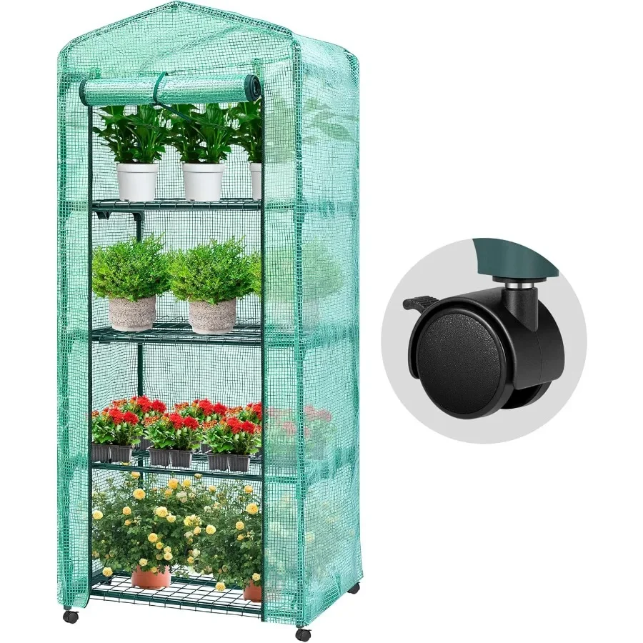 VIVOSUN Mini 4-Tier Greenhouse with Wheels 27 x 19 x 63-Inch Reusable Portable Warm House with Green PE Cover and Shelf for Com
VIVOSUN Mini 4-Tier Greenhouse with Wheels 27 x 19 x 63-Inch Reusable Portable Warm House with Green PE Cover and Shelf for Com
