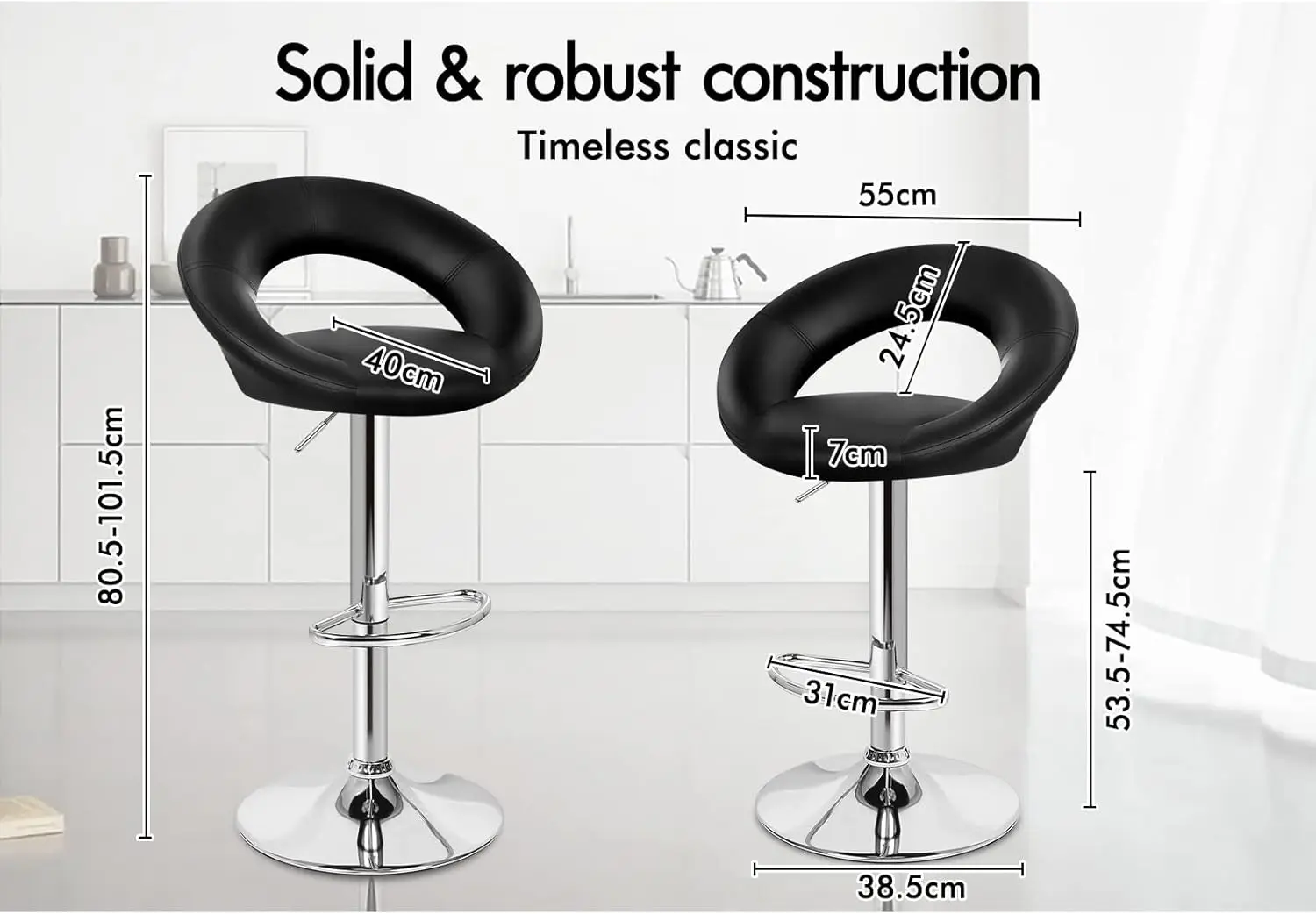 2X Swivel Ovadia Kitchen Barstools with 53.5-74.5cm Seat Height Adjustable Gas Lift Leather Counter Dining Chairs with Footrest
2X Swivel Ovadia Kitchen Barstools with 53.5-74.5cm Seat Height Adjustable Gas Lift Leather Counter Dining Chairs with Footrest