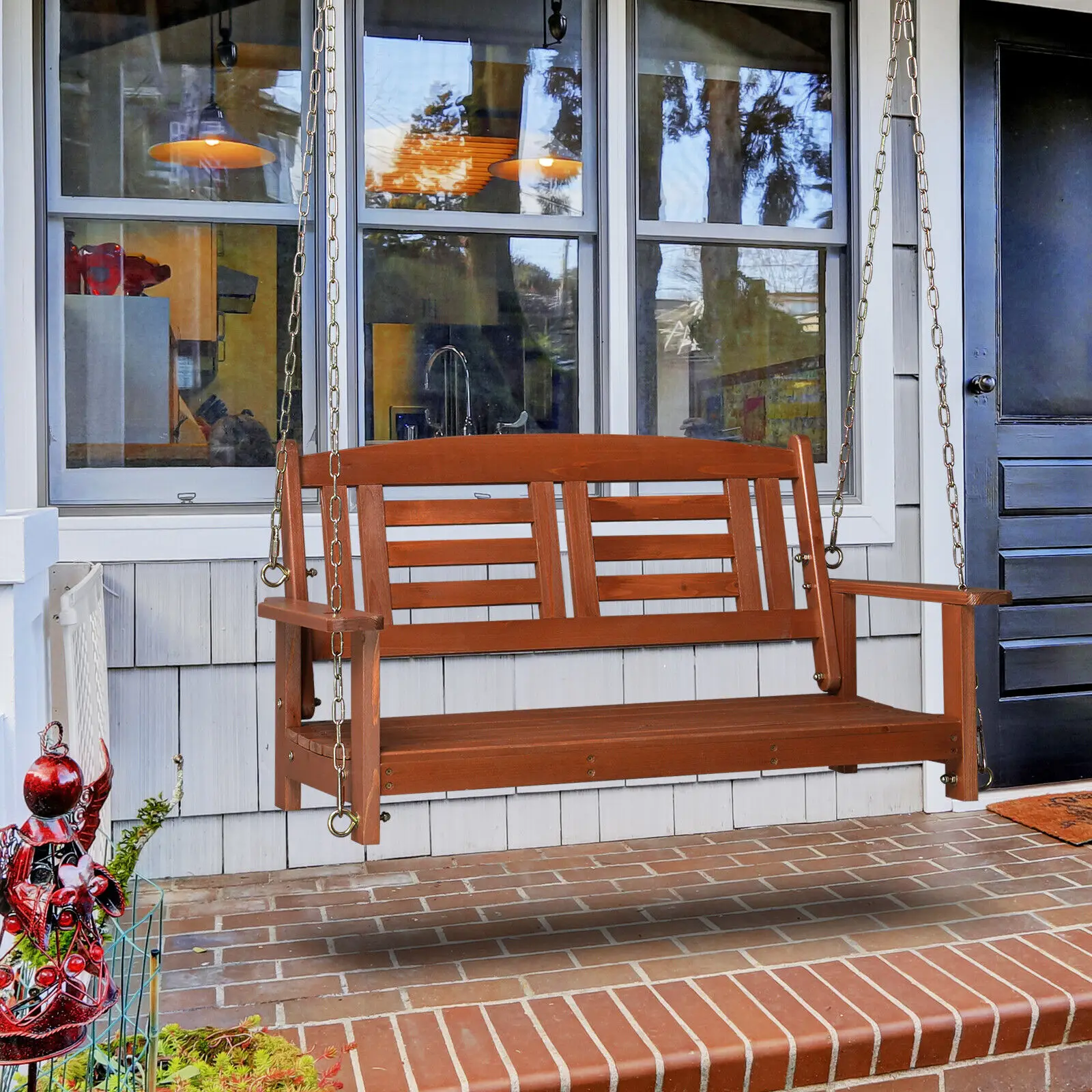 44 in Porch Swing Bench Wooden Hanging Outdoor Garden Patio Courtyard Hammock Outdoor/Indoor
44 in Porch Swing Bench Wooden Hanging Outdoor Garden Patio Courtyard Hammock Outdoor/Indoor
