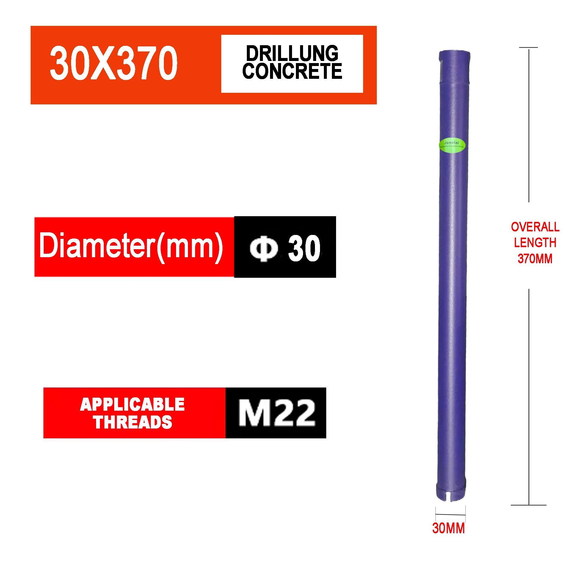 Janelai Diameter Range 30x370mm Length Diamond Hole Saw Core Bit Deep hole drill For Drilling Holes On Concrete/Brick Wall
Janelai Diameter Range 30x370mm Length Diamond Hole Saw Core Bit Deep hole drill For Drilling Holes On Concrete/Brick Wall