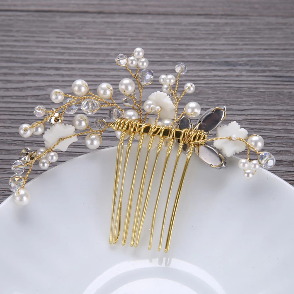 Hair Wedding Headpiece Crystals Pearls Beaded Flower Bridal Hair Comb Headdress Golden Bridal Party Accessories 
Hair Wedding Headpiece Crystals Pearls Beaded Flower Bridal Hair Comb Headdress Golden Bridal Party Accessories