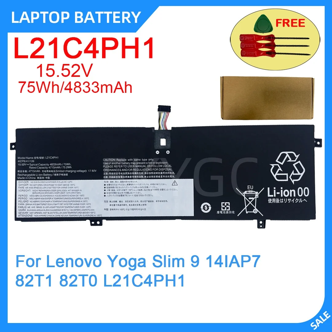 New Laptop Battery L21C4PH1 15.52V 75WH 4833mAh High Quality For Lenovo Yoga Slim 9 14IAP7 82T1 82T0 L21C4PH1
New Laptop Battery L21C4PH1 15.52V 75WH 4833mAh High Quality For Lenovo Yoga Slim 9 14IAP7 82T1 82T0 L21C4PH1