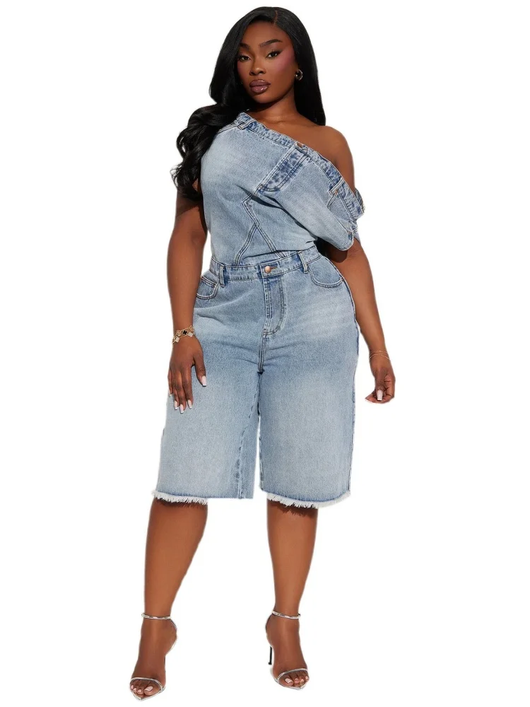 Jumpsuits Rompers New European American Casual Fashion Strapless One Shoulder Slimming Denim Summer 2026
Jumpsuits Rompers New European American Casual Fashion Strapless One Shoulder Slimming Denim Summer 2026