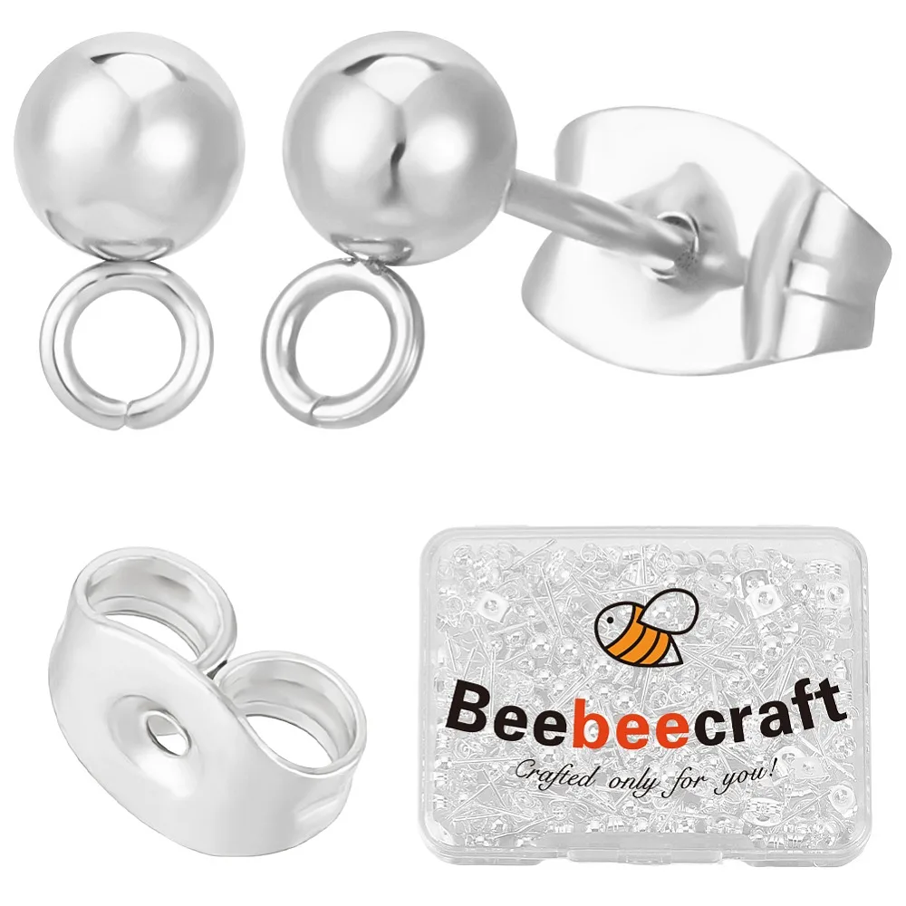 304 Stainless Steel Stud Earring Findings with Loop and Ear Nut/Earring Backs Silver 9mm Hole: 1.8mm Ball: 6mm Pin: 0.8mm
304 Stainless Steel Stud Earring Findings with Loop and Ear Nut/Earring Backs Silver 9mm Hole: 1.8mm Ball: 6mm Pin: 0.8mm