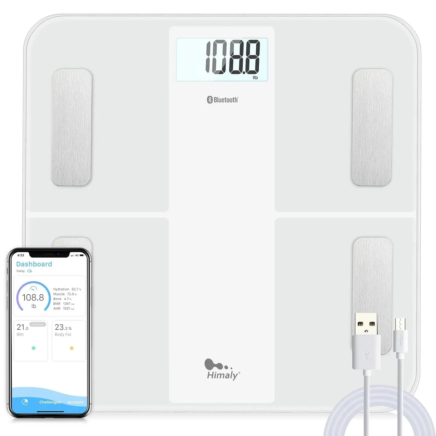 USB Rechargeable Bathroom Scale for Body Weight, Digital Weight Scale Bluetooth for Accurate BMI Body Fat Scale Muscle Mass Composition Monitor with App, 400 Lbs
USB Rechargeable Bathroom Scale for Body Weight, Digital Weight Scale Bluetooth for Accurate BMI Body Fat Scale Muscle Mass Composition Monitor with App, 400 Lbs