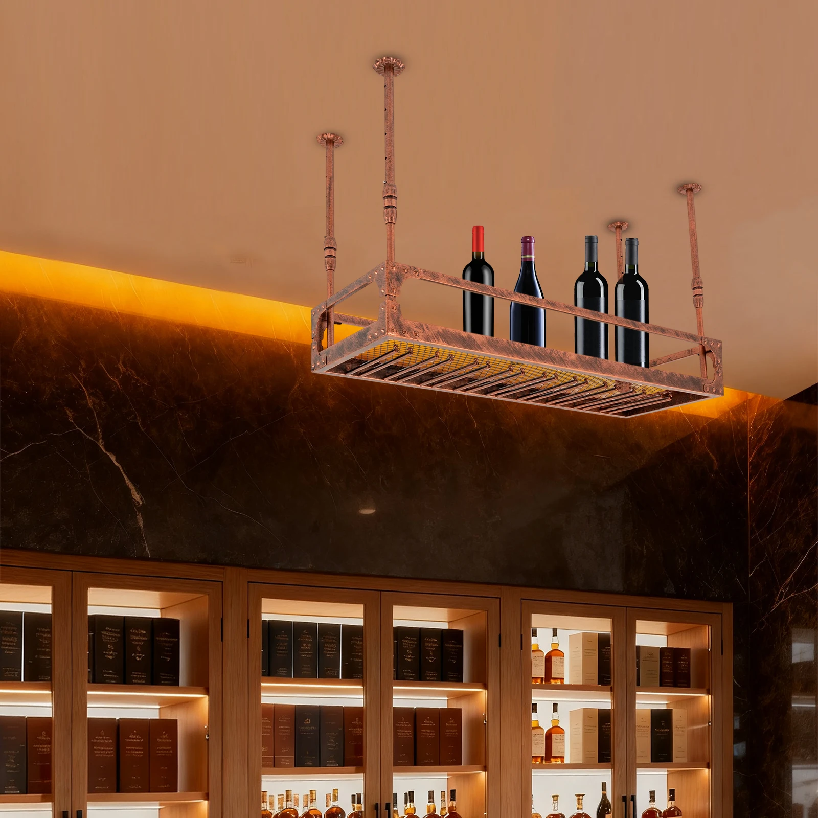 Industrial Vintage Bar Floating Shelf Ceiling Mounted Hanging Wine Bottle Holder Shelf Champagne Glass Rack Bar Home Decor
Industrial Vintage Bar Floating Shelf Ceiling Mounted Hanging Wine Bottle Holder Shelf Champagne Glass Rack Bar Home Decor