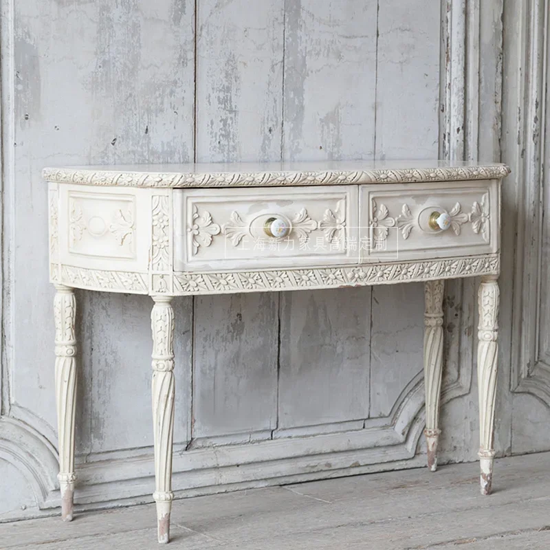 yj32 French American country full solid wood carving flower white old curved desk with drawers writing table
yj32 French American country full solid wood carving flower white old curved desk with drawers writing table