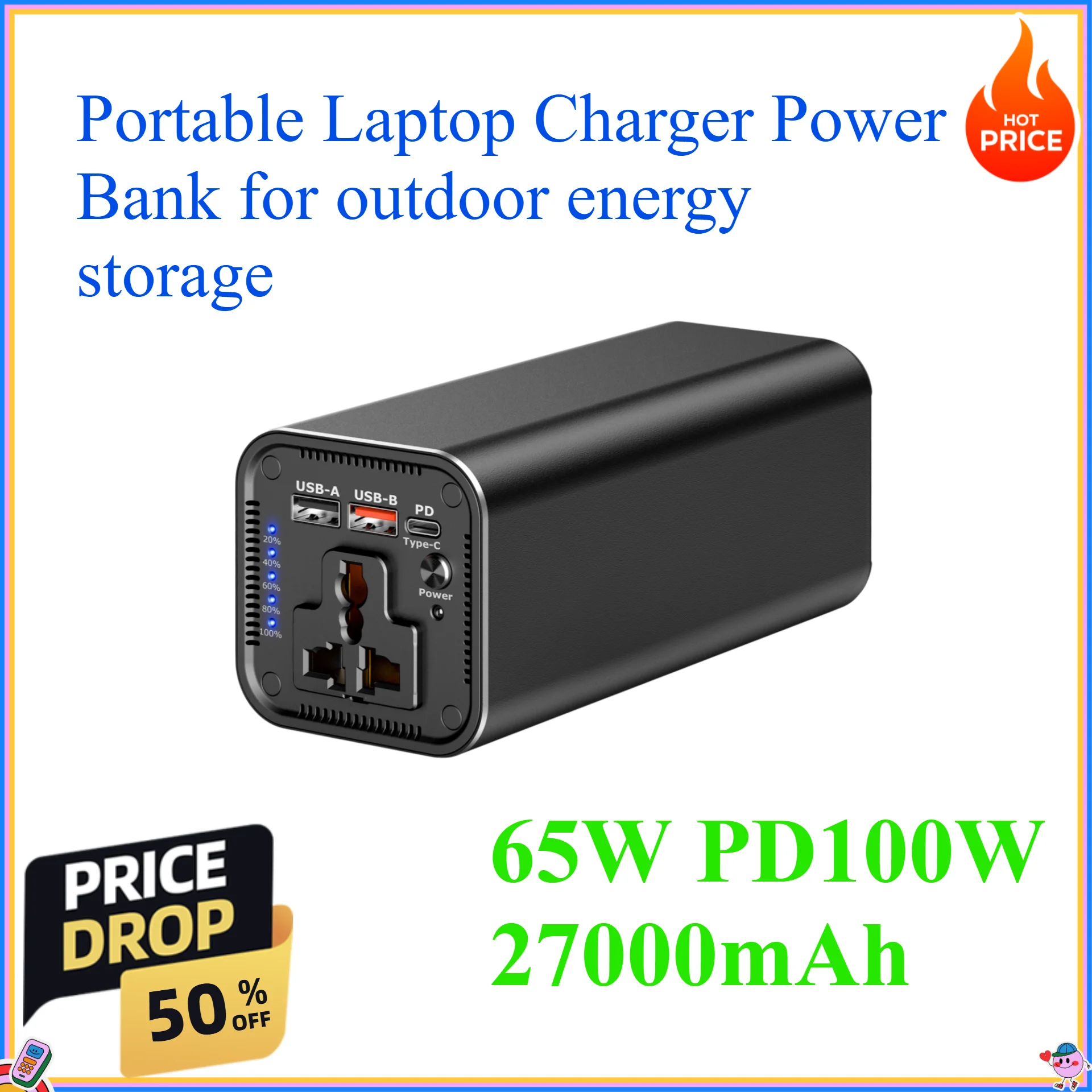 65W PD100W 27000mAh Portable Laptop Charger Power Bank for outdoor energy storage
65W PD100W 27000mAh Portable Laptop Charger Power Bank for outdoor energy storage