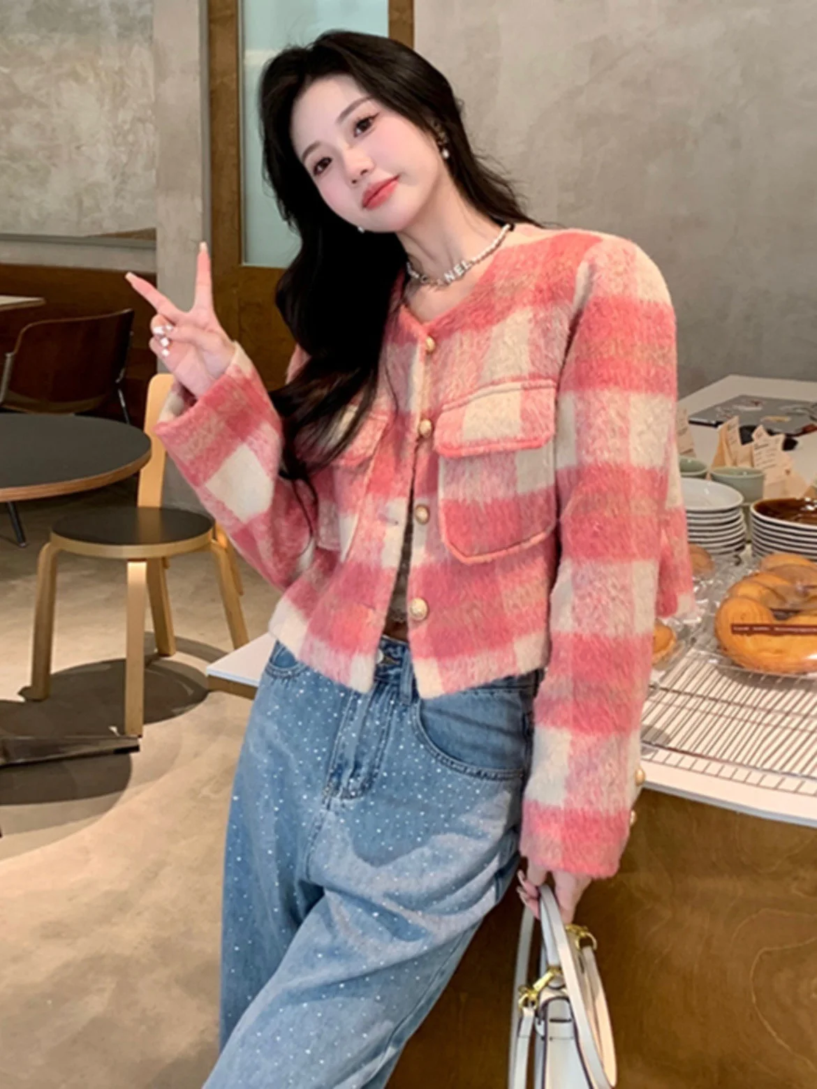 Pink Plaid ort Woolen Coat Women's Autumn Winter Thiened Lady Sle Button up Cardigan Top Faionable Straight Cut Long ...
Pink Plaid ort Woolen Coat Women's Autumn Winter Thiened Lady Sle Button up Cardigan Top Faionable Straight Cut Long ...