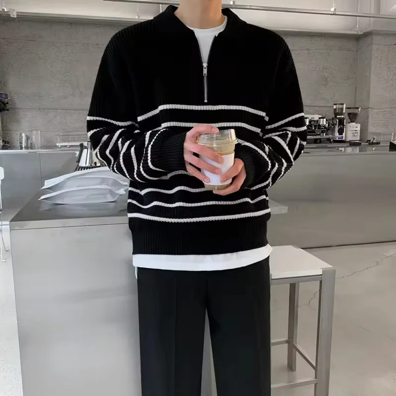 Autumn Turn-down Collar Long-sleeved Sweater for Men, Korean Style Loose Retro Casual Half-zip Striped Knitted Shirt Top M-2XL
Autumn Turn-down Collar Long-sleeved Sweater for Men, Korean Style Loose Retro Casual Half-zip Striped Knitted Shirt Top M-2XL