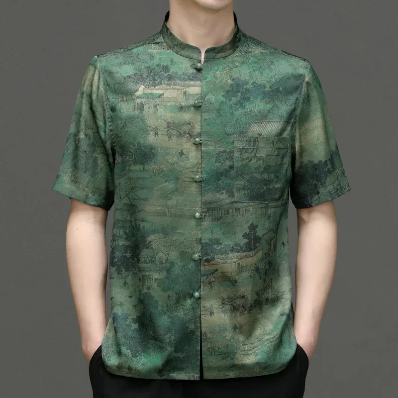 Классические мужские рубашки в национальном стиле Тан с коротким рукавом, летние, из качественного сатина, удобные, с принтом лягушки, повседневные, Chemise Homme
Классические мужские рубашки в национальном стиле Тан с коротким рукавом, летние, из качественного сатина, удобные, с принтом лягушки, повседневные, Chemise Homme