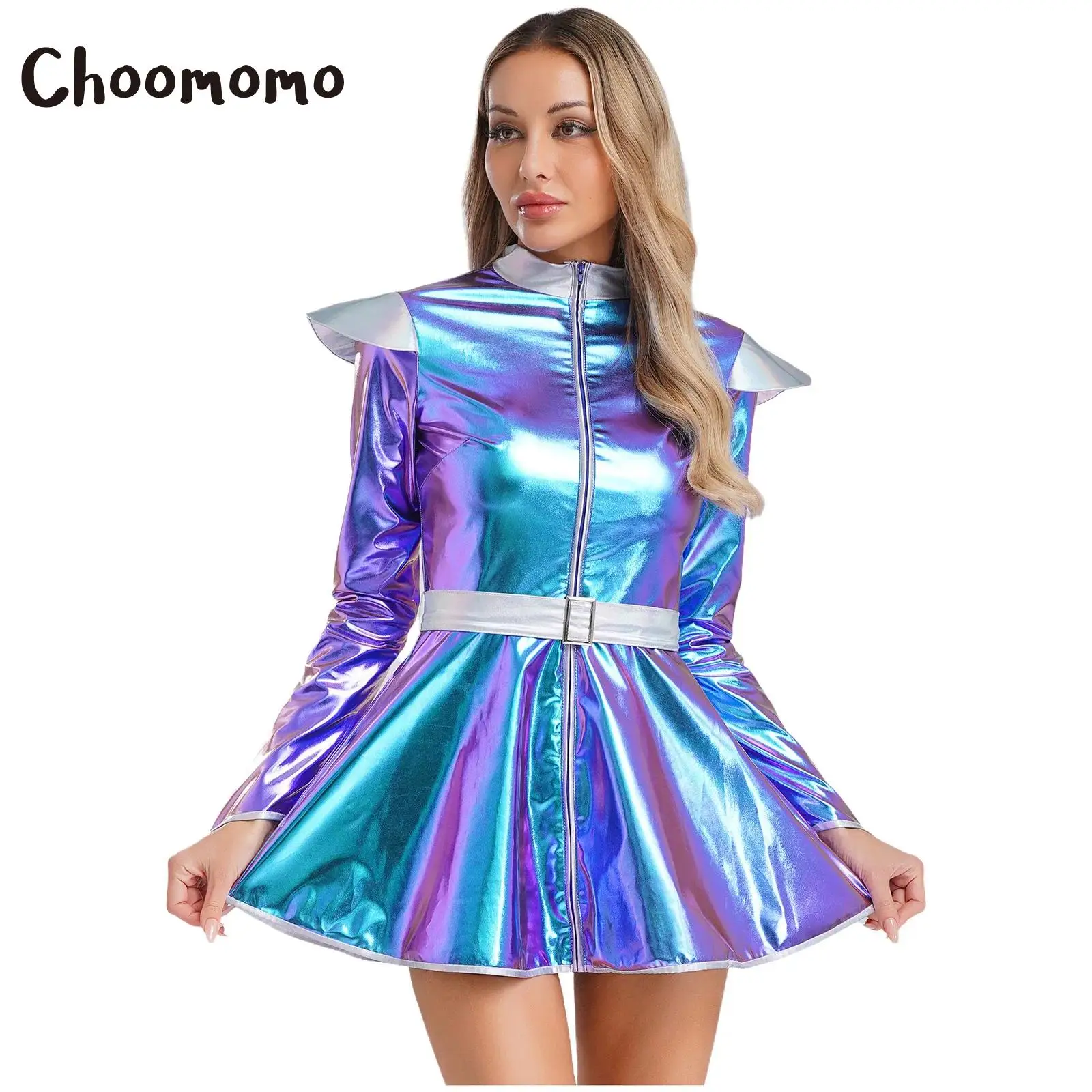 Womens Halloween Alien Costume Outer Space Robot Cosplay Party Dress Long Sleeves Belt Shiny Metallic Full Set Fancy Dress Up
Womens Halloween Alien Costume Outer Space Robot Cosplay Party Dress Long Sleeves Belt Shiny Metallic Full Set Fancy Dress Up
