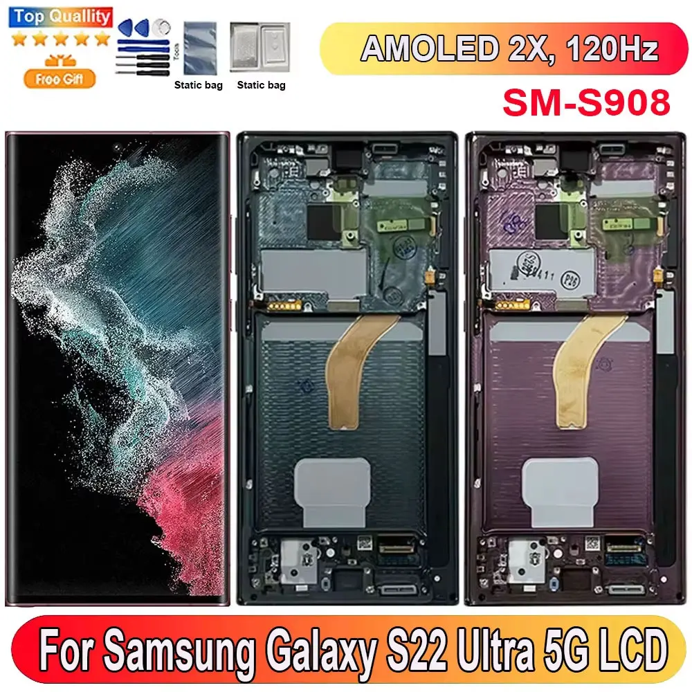 6.8 inches For Samsung Galaxy S22 Ultra 5G LCD Display Screen Touch Panel Digitizer Replacement Parts Screen With Frame S908
6.8 inches For Samsung Galaxy S22 Ultra 5G LCD Display Screen Touch Panel Digitizer Replacement Parts Screen With Frame S908