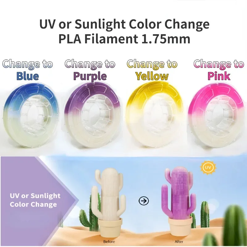 PLA Light Color Change Filament Printing Material Sublimation Plastic White to Pink Yellow Blue Purple PLA Filament 1kg/Spool
PLA Light Color Change Filament Printing Material Sublimation Plastic White to Pink Yellow Blue Purple PLA Filament 1kg/Spool
