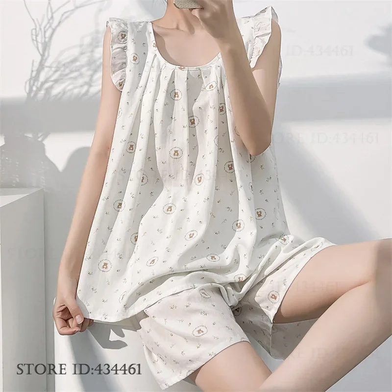 Summer New Sexy Sleeveless Pijamas Suit Print Cartoon Womens Pajamas 2PCS Loungewear Lingerie Sets Sweet Cute Viscose Homewear
Summer New Sexy Sleeveless Pijamas Suit Print Cartoon Womens Pajamas 2PCS Loungewear Lingerie Sets Sweet Cute Viscose Homewear