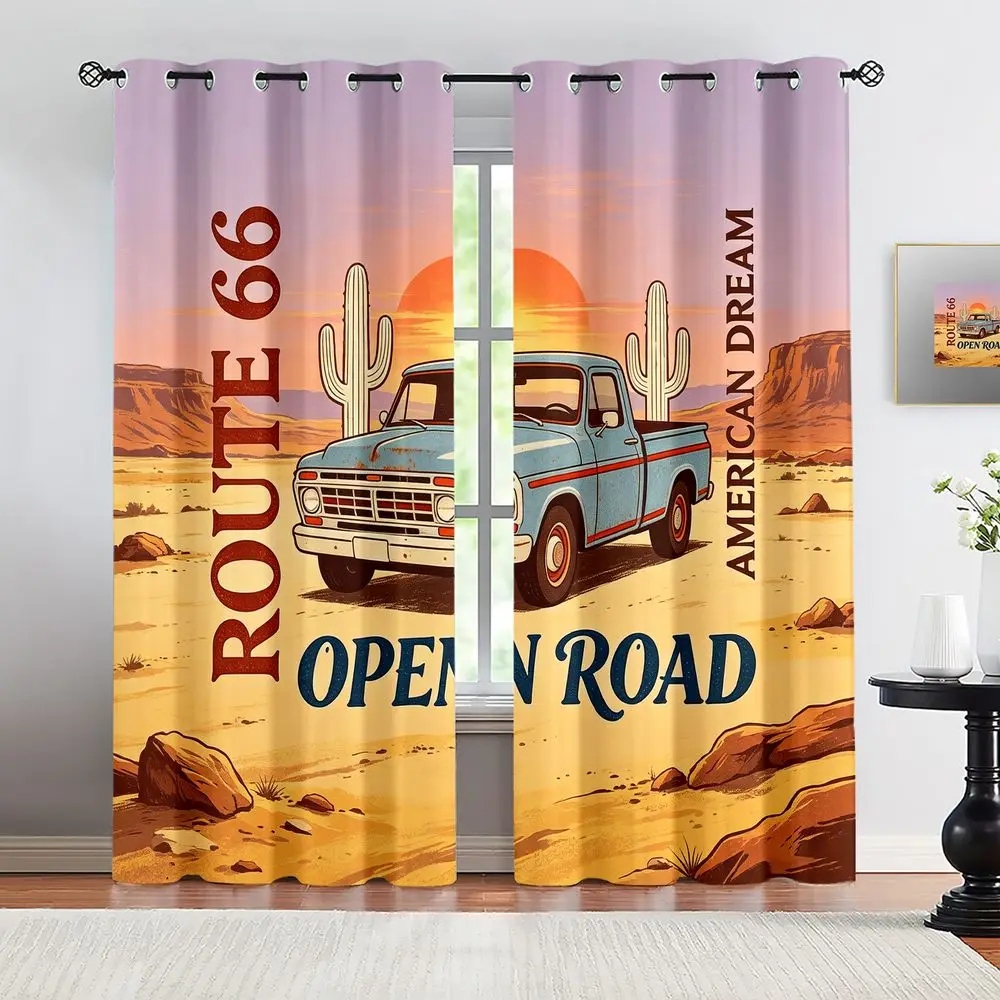 Vintage Route 66 Desert Sunset Curtains, Classic Pickup Truck Americana Print Drapes, 2-Pcs Blackout Curtains for Living Room
Vintage Route 66 Desert Sunset Curtains, Classic Pickup Truck Americana Print Drapes, 2-Pcs Blackout Curtains for Living Room