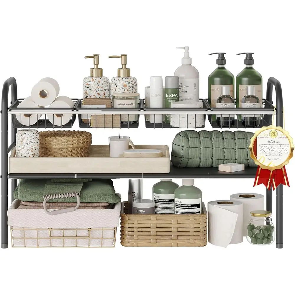 Under Sink Organizers and Storage, 2 Tier Expandable Shel with 4 Baskets and 4 Panels, Kitchen, Bathroom, Shoe Storage Rack
Under Sink Organizers and Storage, 2 Tier Expandable Shel with 4 Baskets and 4 Panels, Kitchen, Bathroom, Shoe Storage Rack