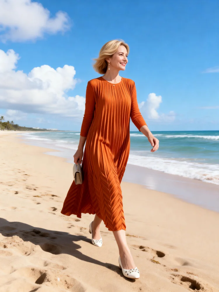 Плиссированное платье Miyake для женщин, новинка 2026 года, однотонное, высококачественное, модное, с круглым вырезом, рукавами 3/4, свободное и элегантное, с плиссированной юбкой
Плиссированное платье Miyake для женщин, новинка 2026 года, однотонное, высококачественное, модное, с круглым вырезом, рукавами 3/4, свободное и элегантное, с плиссированной юбкой