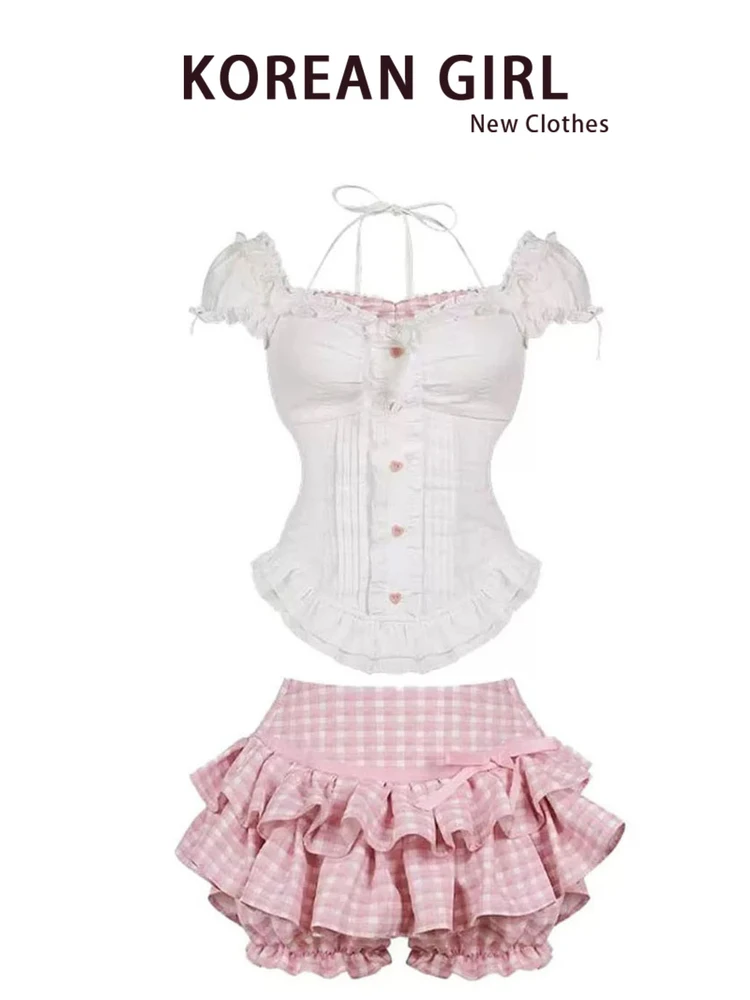 Sweet School Sle irt Set Women Summer Spicy Girl Pure Desire White Top Pink Plaid Cake Skirt Two Piece Set Faionable En...
Sweet School Sle irt Set Women Summer Spicy Girl Pure Desire White Top Pink Plaid Cake Skirt Two Piece Set Faionable En...