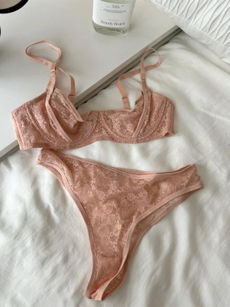 Skin Pink flower mesh French lace embroidery mesh underwear Ultra thin bra lingerie Sexy lace adjustment bra set
Skin Pink flower mesh French lace embroidery mesh underwear Ultra thin bra lingerie Sexy lace adjustment bra set