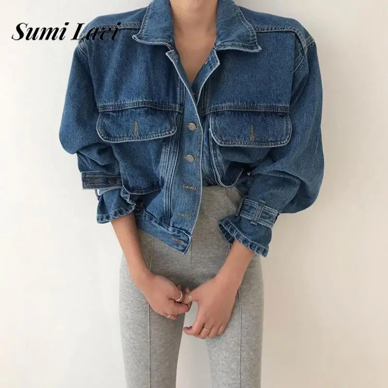 Casual Long Sleeve Pocket Loose Jacket Lady Fashion Lapel Collar Short Denim Coat Elegant Single-breasted Solid Color Outerwear
Casual Long Sleeve Pocket Loose Jacket Lady Fashion Lapel Collar Short Denim Coat Elegant Single-breasted Solid Color Outerwear