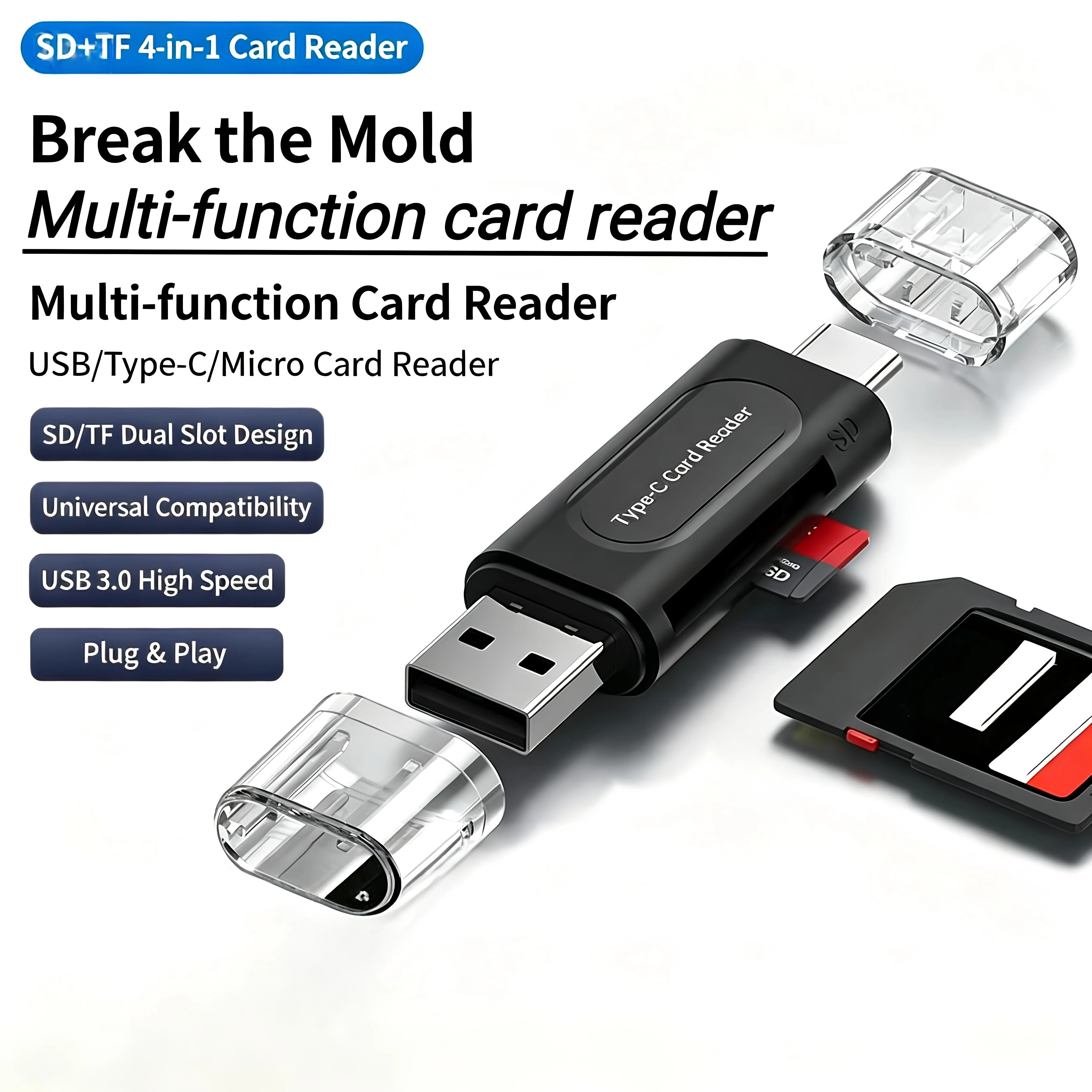 4 in 1 Multifunction Card Reader USB Type C to SD Micro TF Card Reader for PC Laptop Smart Memory Cardreader SD Card Reader
4 in 1 Multifunction Card Reader USB Type C to SD Micro TF Card Reader for PC Laptop Smart Memory Cardreader SD Card Reader